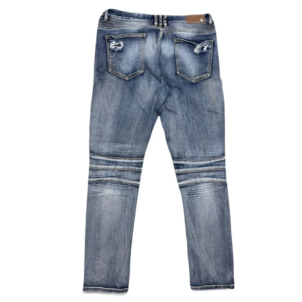Crysp Denim Mens Mid-Rise Distressed Moto Biker Skinny Stretch‎ Jeans 36x32